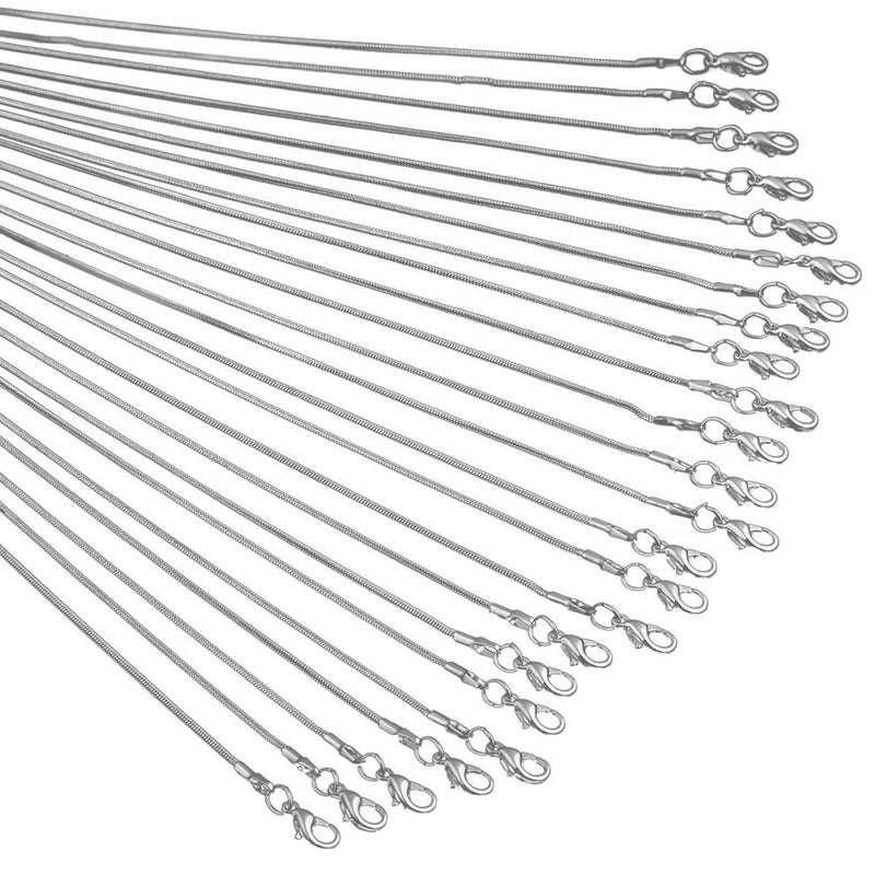 Cmidy Snake Chains Necklace 24pcs 925 Silver Plated 1.2mm DIY Charms Link with Lobster Clasps for Jewelry Making (16 inch) - Image 1